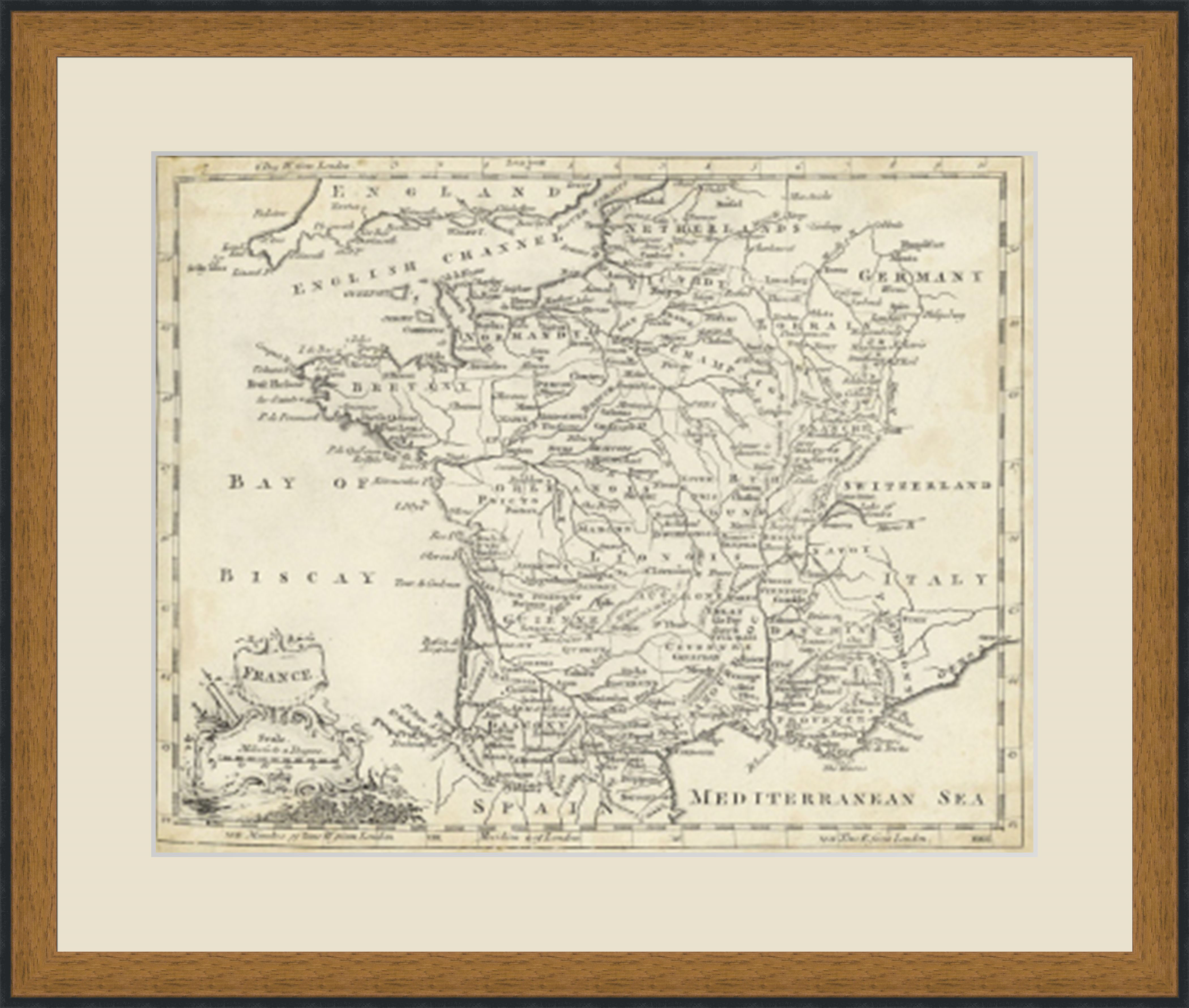 Charlton Home® Map Of France Picture Frame Graphic Art Wayfair