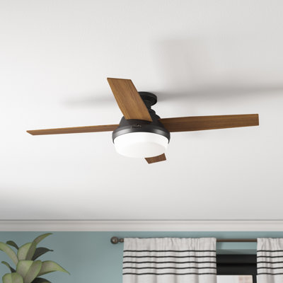 Dempsey Low Profile 44" 4 - Blade Indoor Flush Mount Small Room Ceiling Fan with Lights and Remote