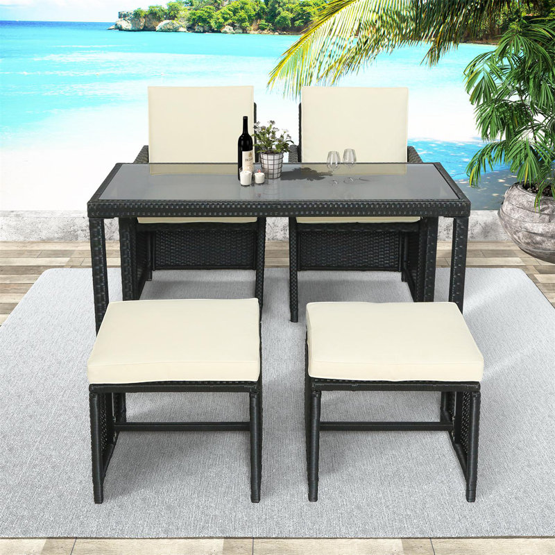 Latitude Run Outdoor Rattan Wicker Patio Dining Table Set Garden Outdoor Patio Furniture Sets In 5 Piece Wayfair