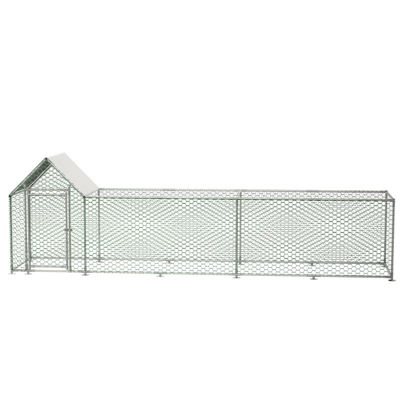 Elske Metal Chicken Run Coop, Walk-in Cage with Waterproof & Anti-UV Cover Lockable Door Design Size: 59.6" H x 196" W x 42.2" D