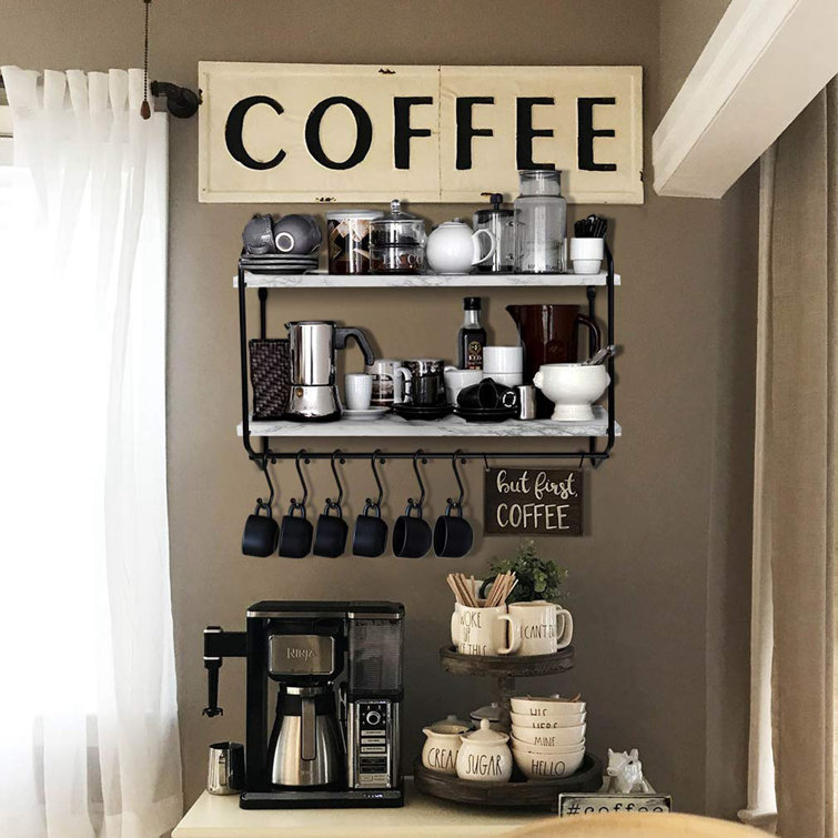 Kitchen Wall Shelf Floating Shelves Bathroom Mounted Shelving With Towel  Bar Hooks For Coffee Mugs Modern Shelfs
