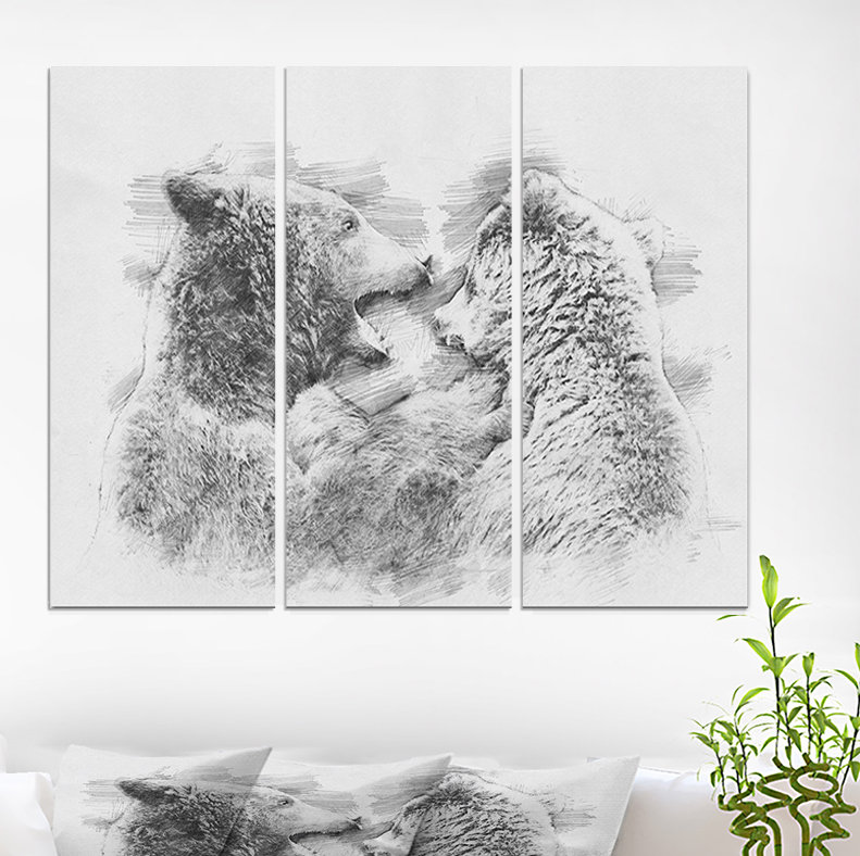 East Urban Home Black And White Bear Pencil Sketch Oil Painting