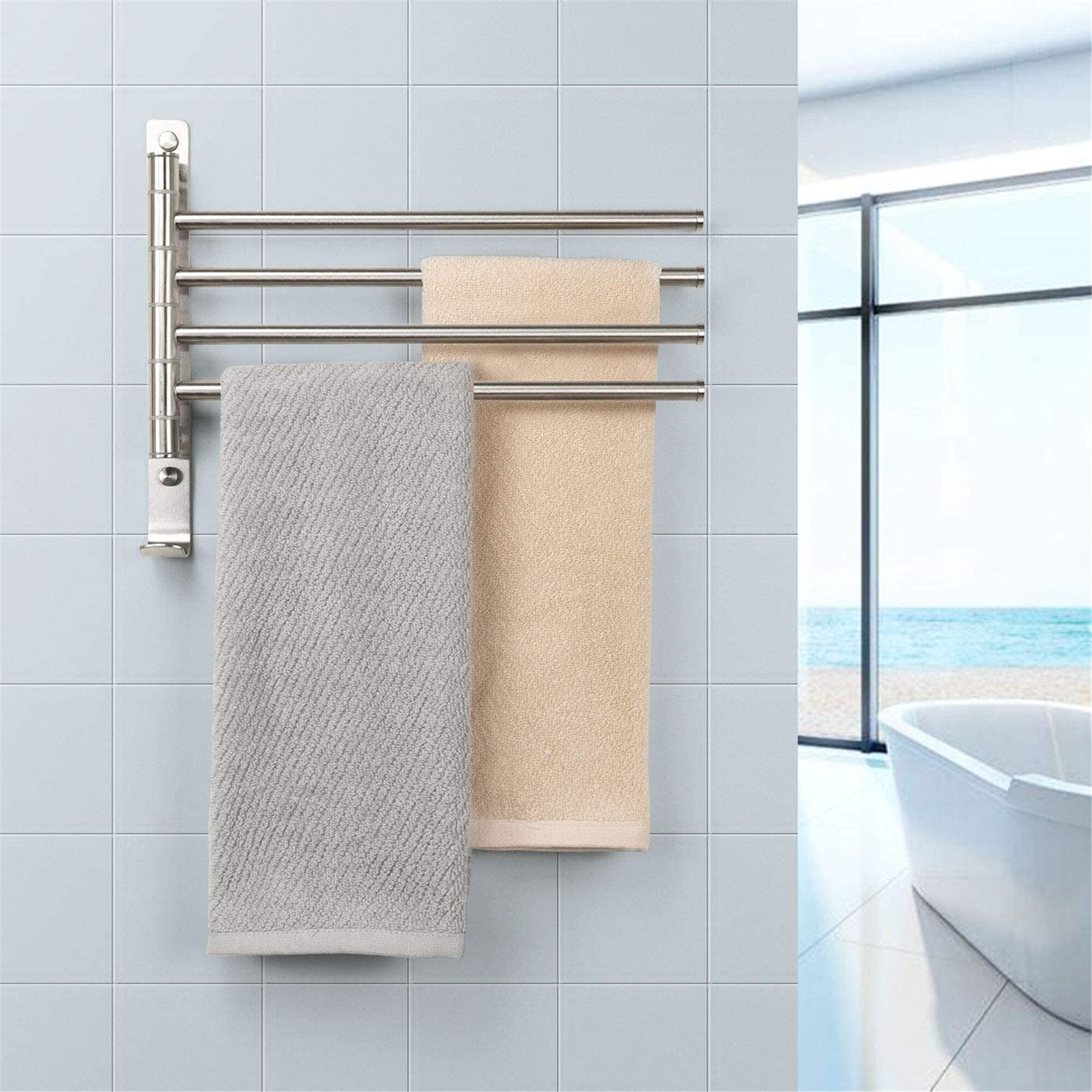 Shanglixiansenxinmaoyi Swivel Towel Bar 4 Arm Bathroom Towel Holder Wall Mounted Swing Out Towel Rack Rustproof Brushed Finish Wayfair