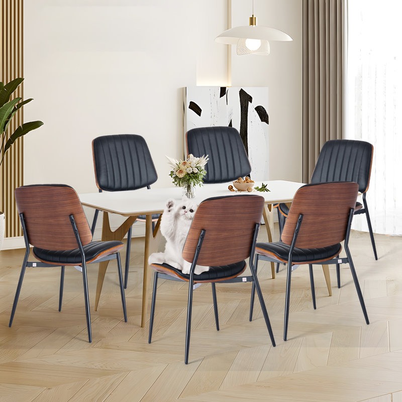 Mid Century Modern Retro Faux Leather Chair, Set of 6 Upholstery Color: Black, Frame Color: Brown/Black