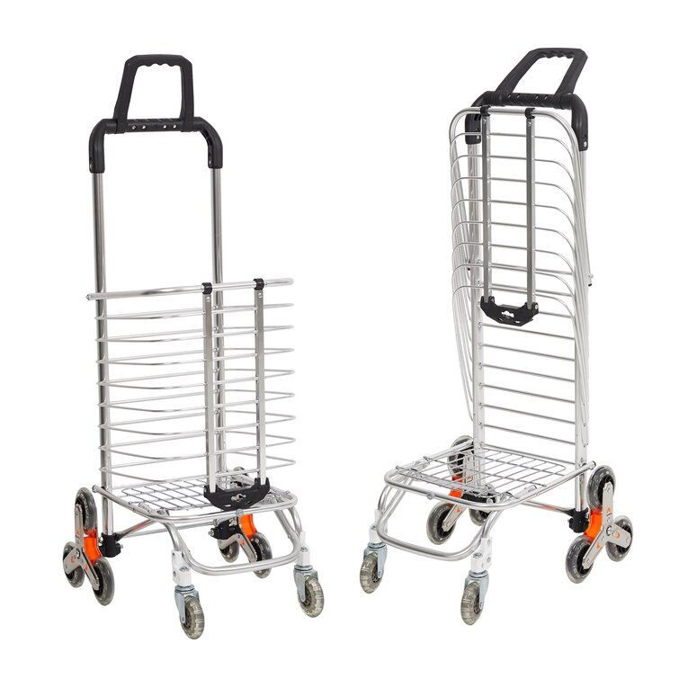 ZK Grocery Utility Lightweight Stair Climbing Cart with Stainless Steel Bearing Crystal Wheel and Universal Wheel，Portable Folding Shopping Cart with Telescopic Rod