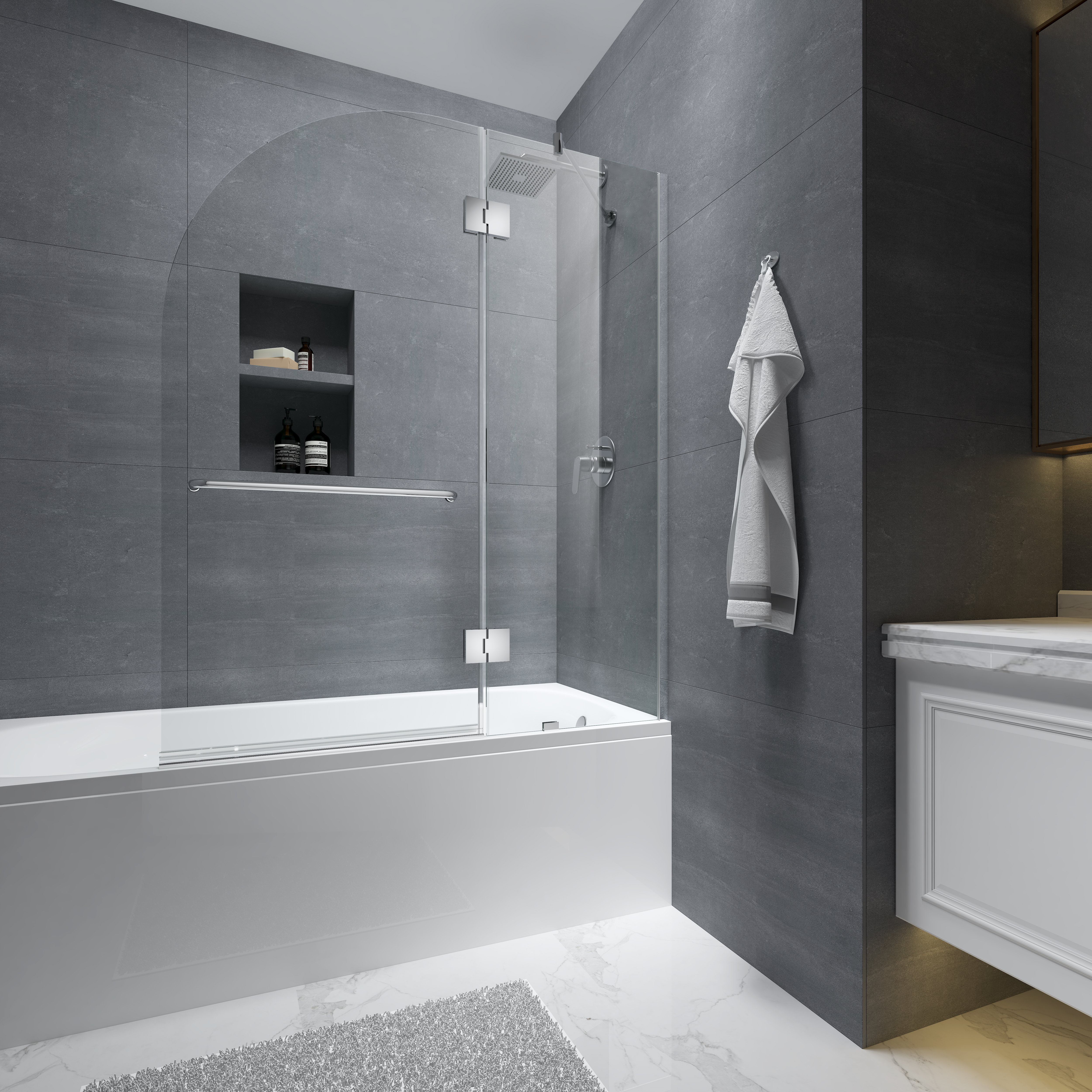 Latitude Run Menands 48 W X 58 H Hinged Frameless Tub Door With Heat Soaking Process And Protective Coating Treatment Reviews Wayfair