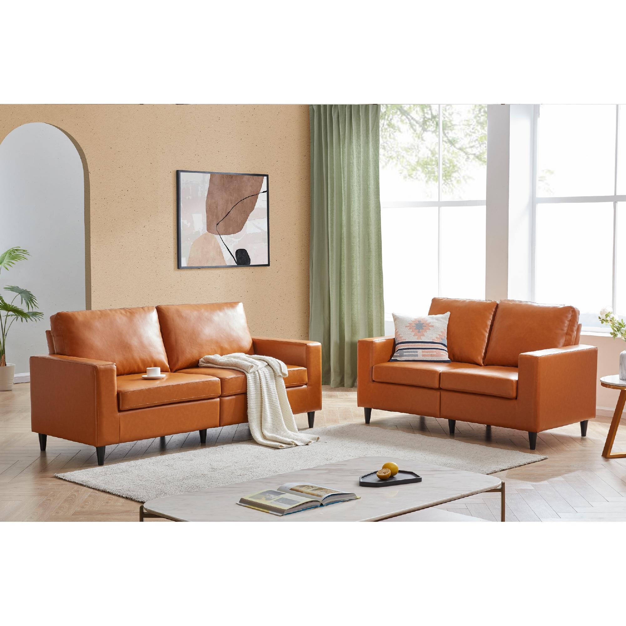 Sofa and Loveseat Sets Morden Style PU Leather Couch Furniture Upholstered 3 Seat Sofa Couch and Loveseat for Home or Office 2+3 Seat