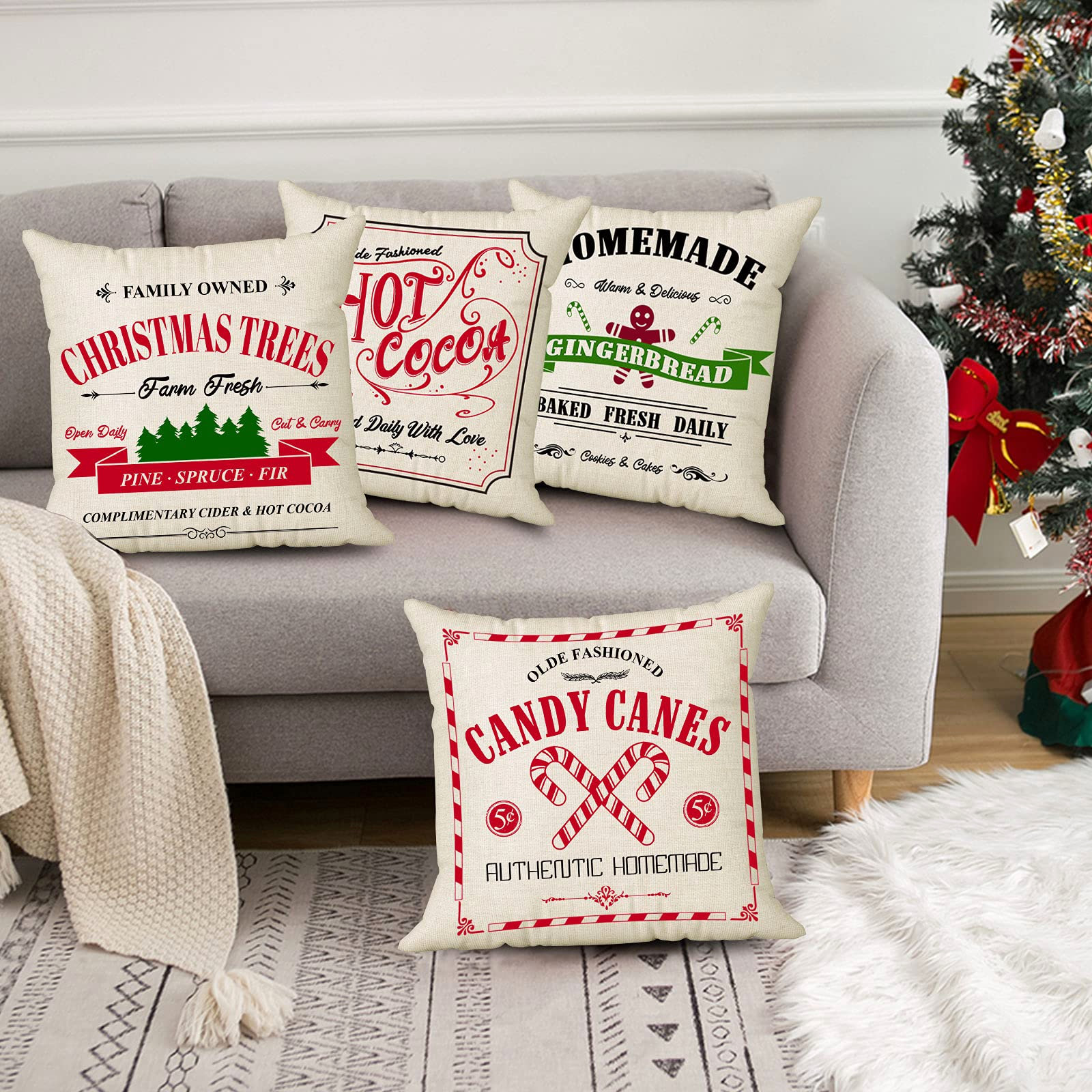 Winter Season Happy Holidays Festive Holiday Decor MERRY CHRISTMAS- Spun Polyester Square Pillow Xmas Tree