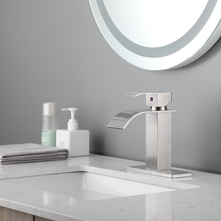 Single Handle Waterfall Bathroom Vanity Sink Faucet Rectangular Spout Chrome Mix