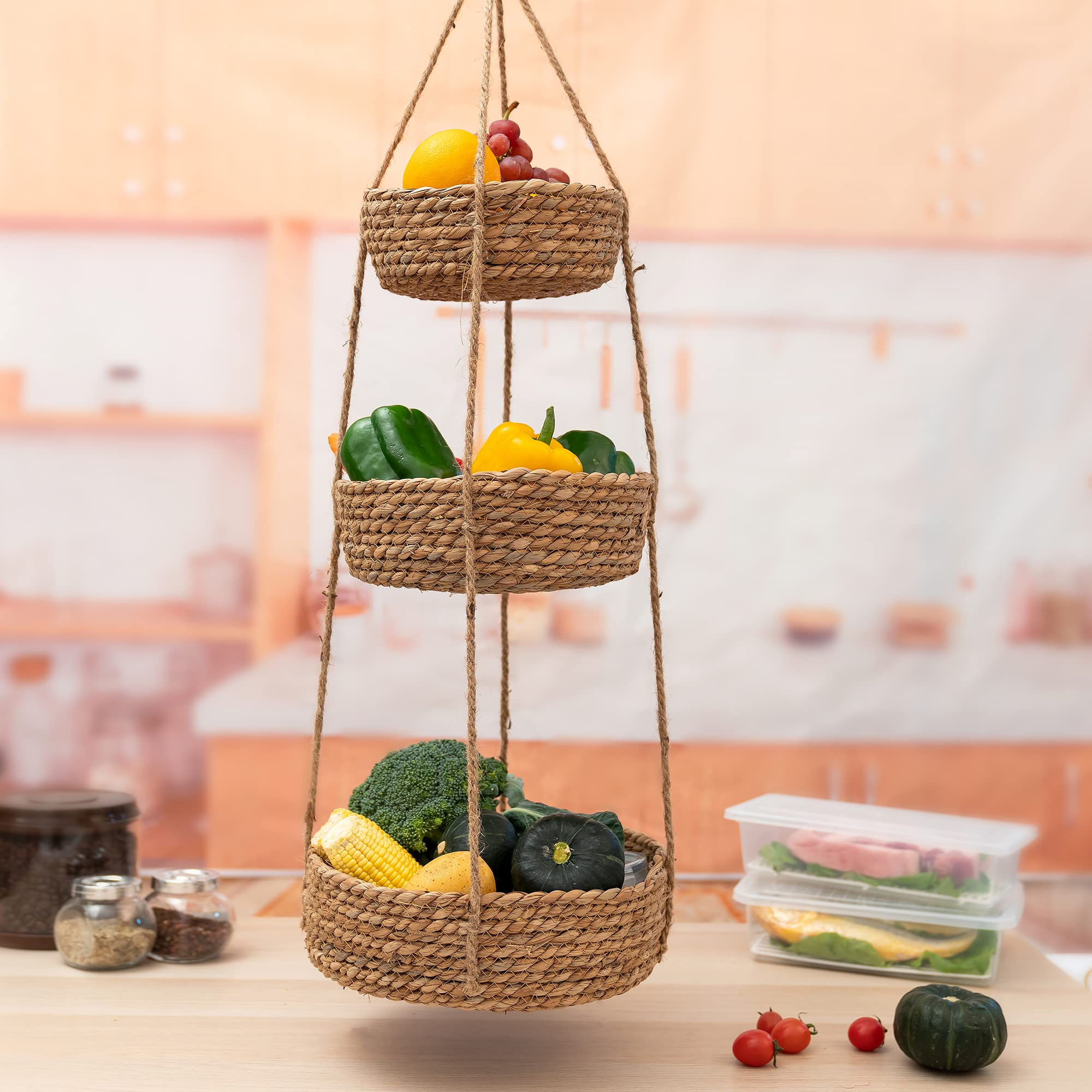 Hanging Fruit Basket Countertop Organizer Kitchen Vegetable Storage 