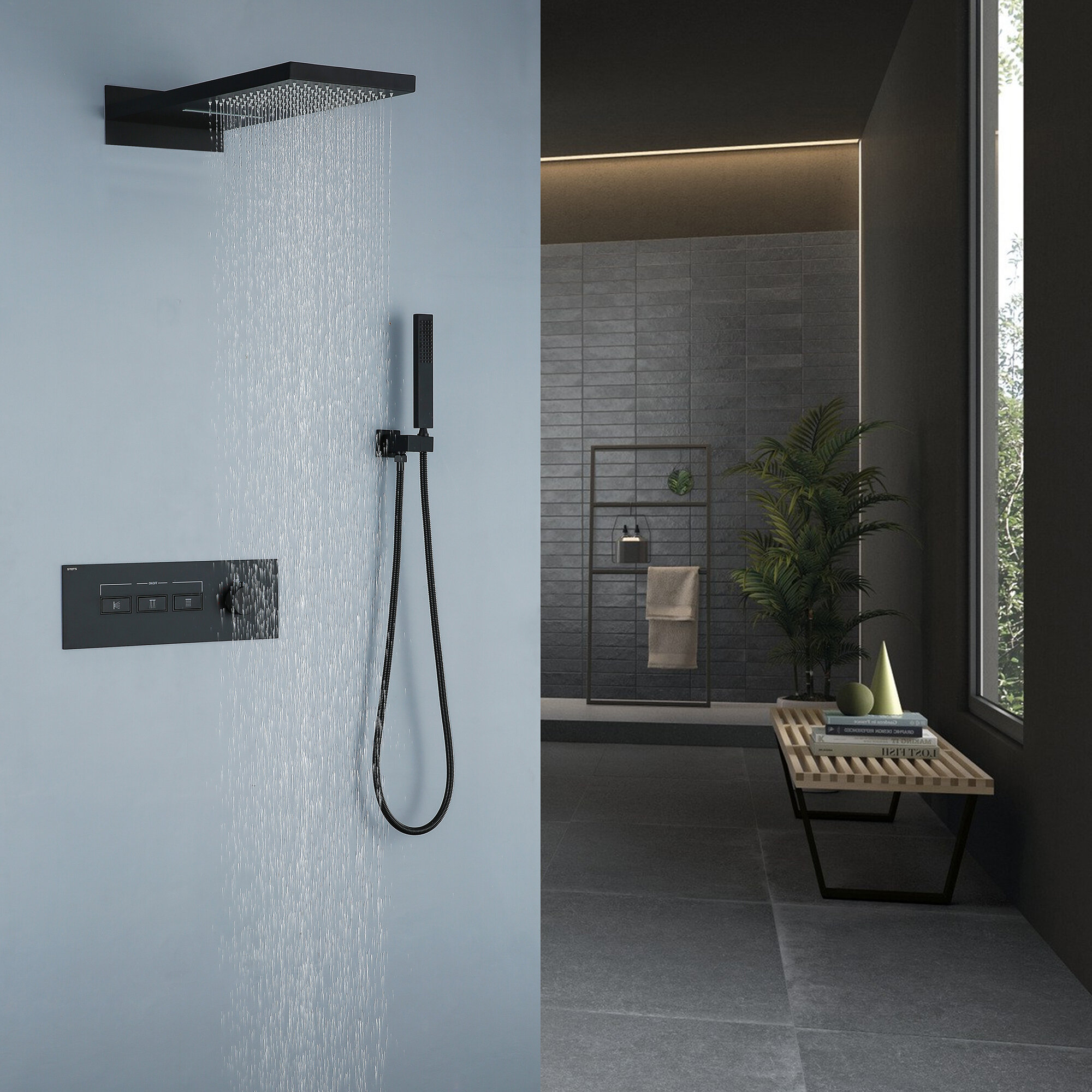 Modern Space Wall Mounted Shower System With Thermostatic Concealed ...