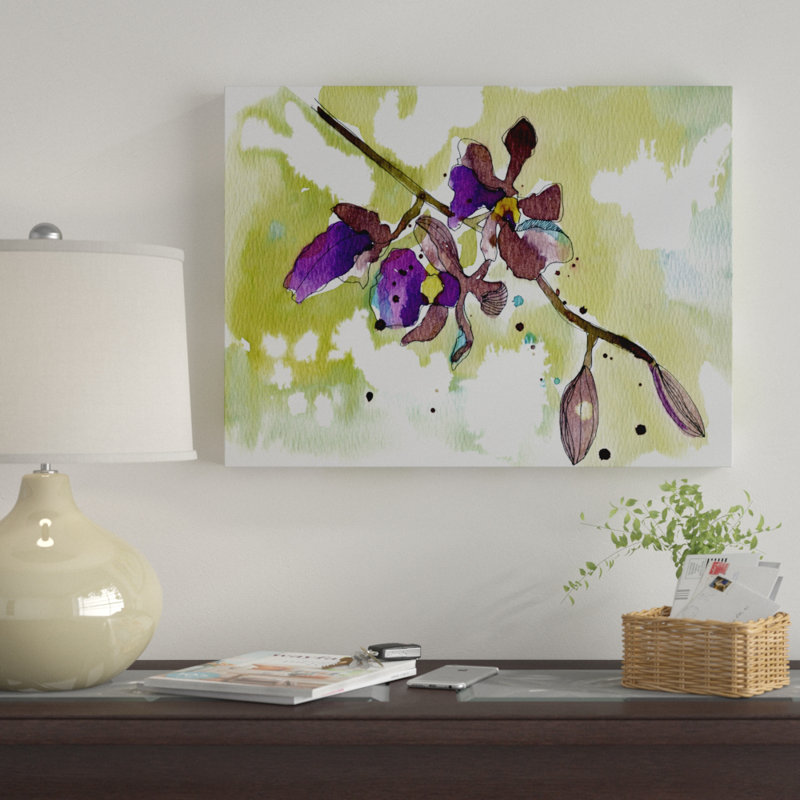 Winston Porter Purple Orchids On Green Watercolor Painting Print