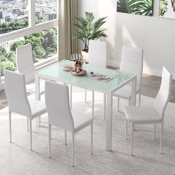 6 seater dining table set with glass top