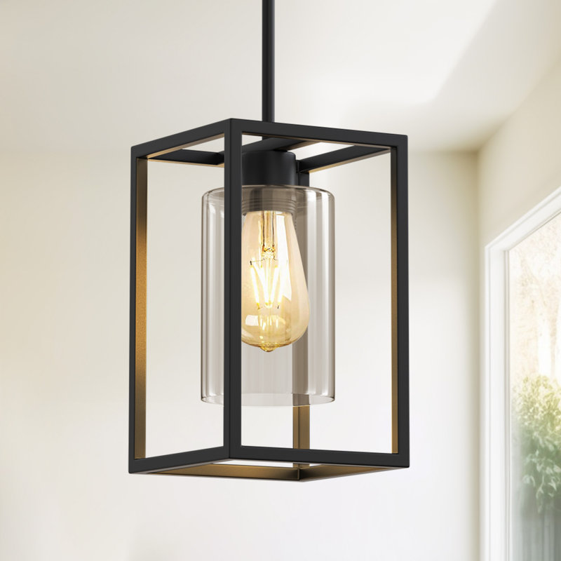 Tyvan 1-Light Square / Rectangle Kitchen Island Lantern Pendant Light Finish: Matte Black