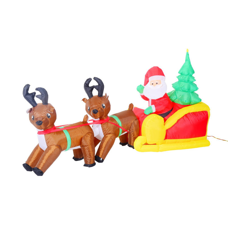 Homcom Inflatable Led Lit Christmas Santa And Reindeer Lawn Yard