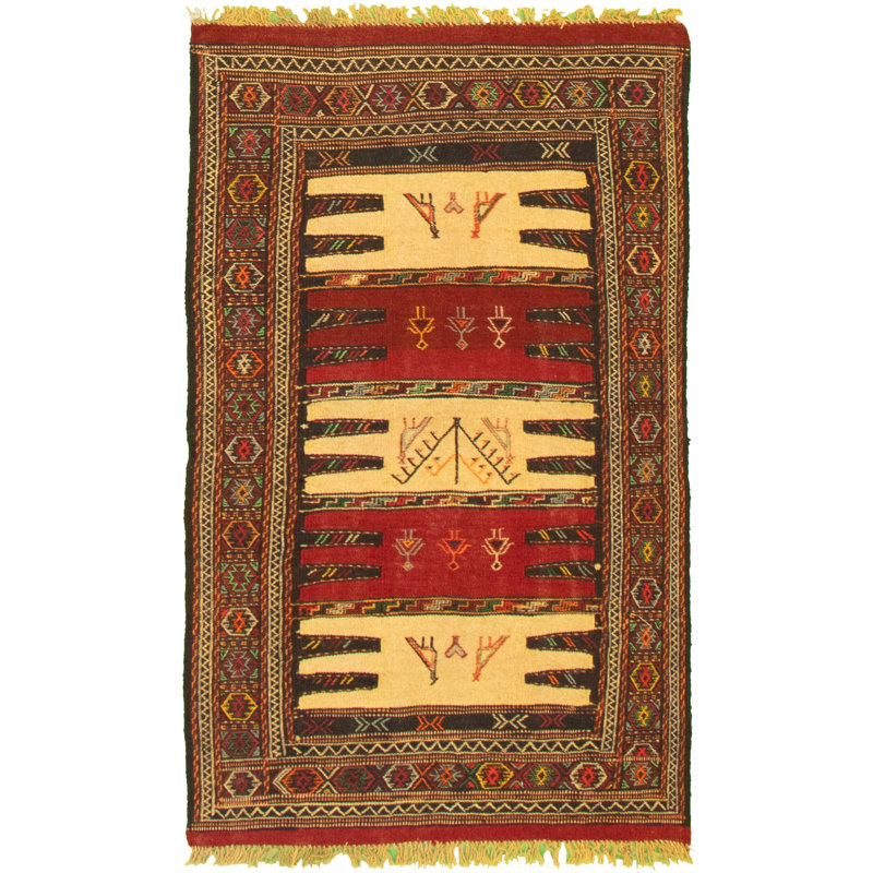 Bloomsbury Market Ahley Handmade Kilim Wool Dark Red Beige Rug Wayfair