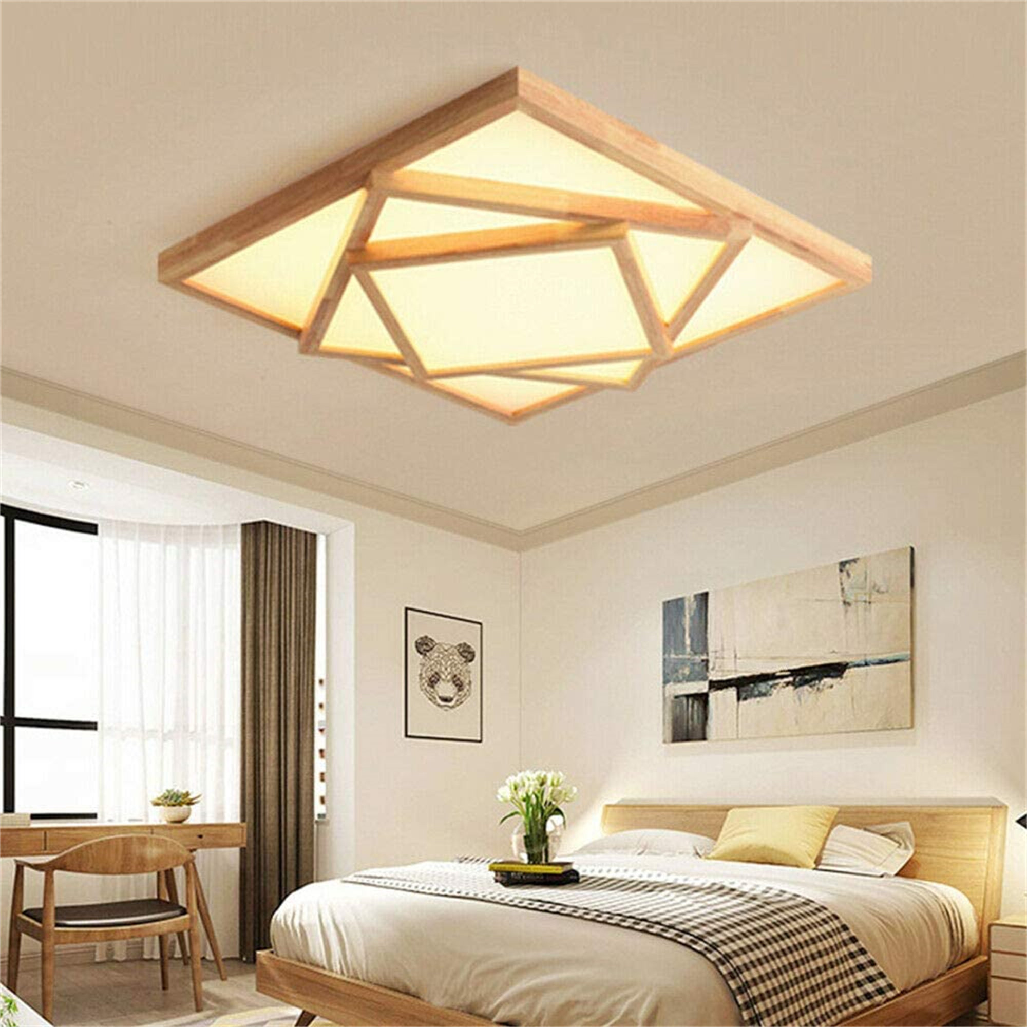 Orren Ellis Mariahlynn 48W Wood LED Ceiling Light Square Flush Mount