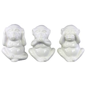 3 Piece Ceramic Standing Monkey No Evil Figurine Set