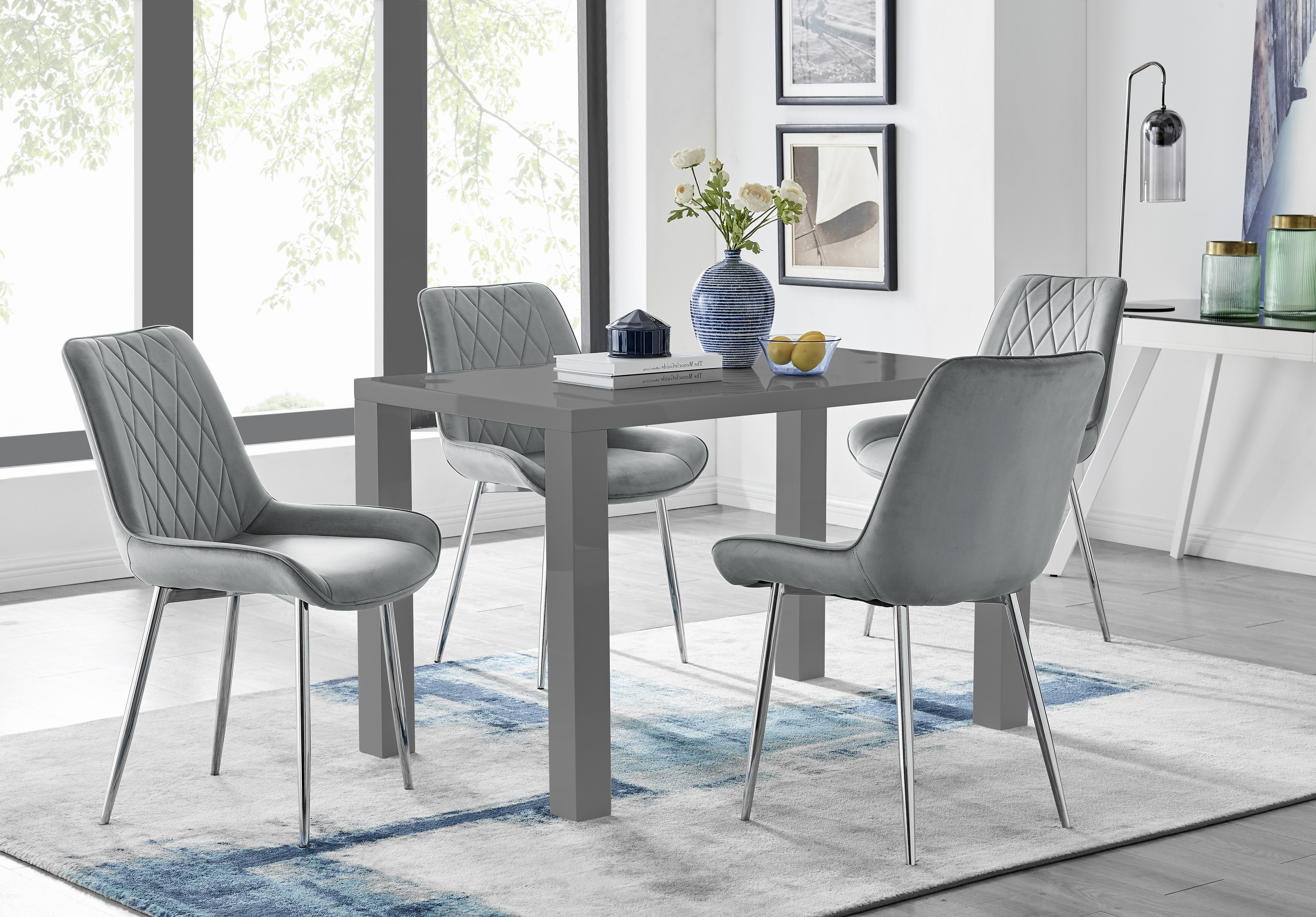 grey dining room chairs with silver legs