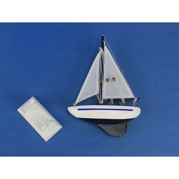 Sailboat Model Nautical Decor Beach Theme Blue Striped Pacific Sailer 17" 