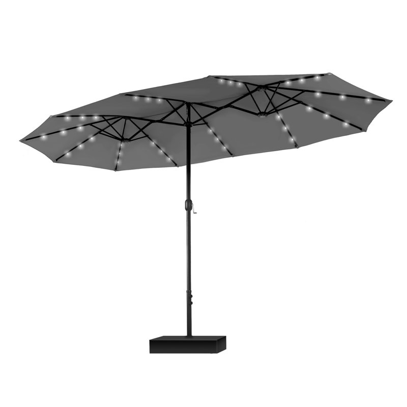 Yuliana 180'' x 108'' Rectangular Lighted Market Umbrella with Base Color/Pattern: Light Gray