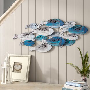 HONGLAND Metal Dolphin with seaweed Wall Decor Indoor Art Sculpture Hanging Glass Decorations for Home Garden Bedroom