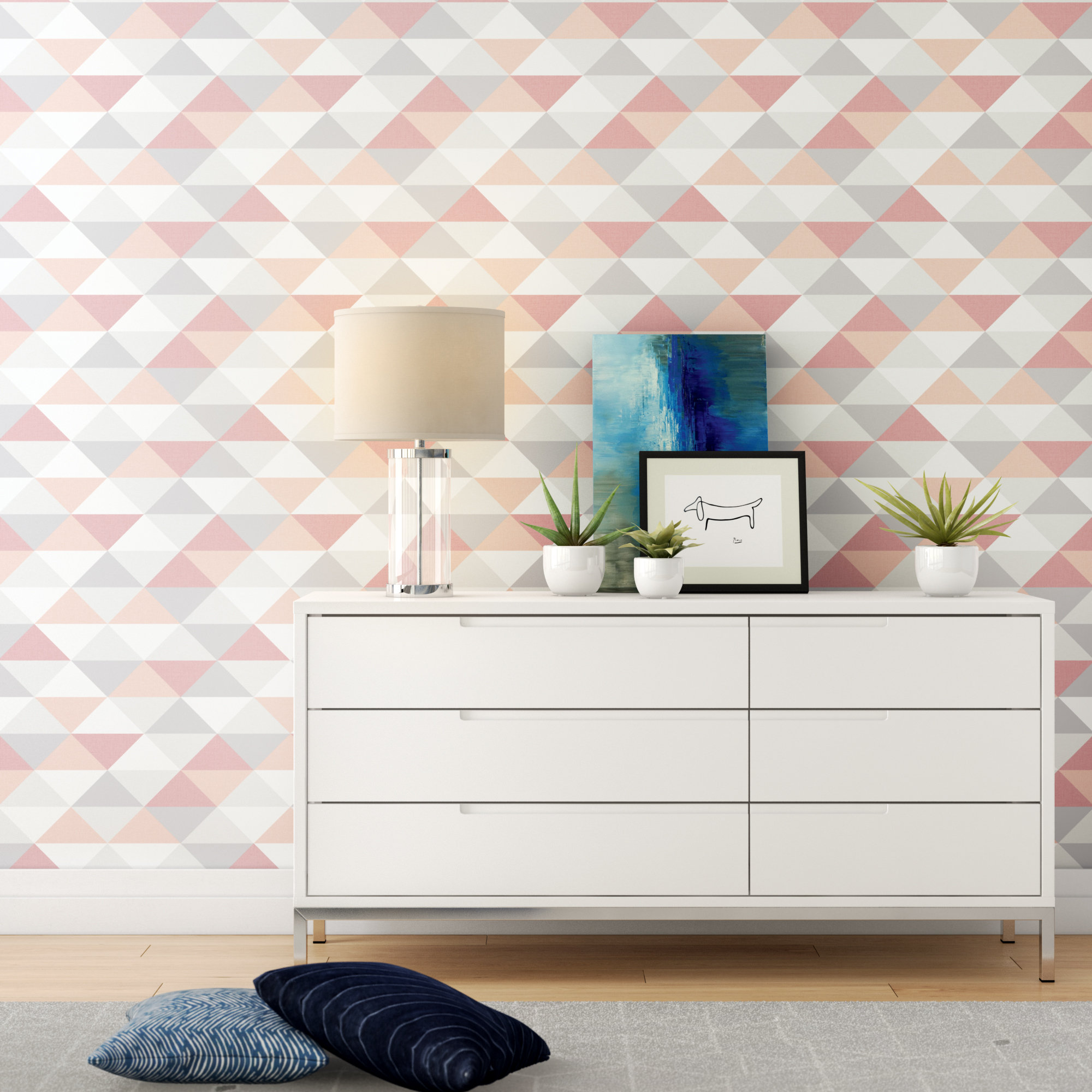 Gold Gray Black and White Chic Geometric Triangle Peel and Stick Wallpaper DIY Gold Gray Black and White Chic Geometric Triangle Peel and Stick Wallpaper DIY
