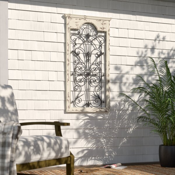 Distressed Vintage Rustic Scrolling Wood Metal Garden Gate Door Wall Panel Art 