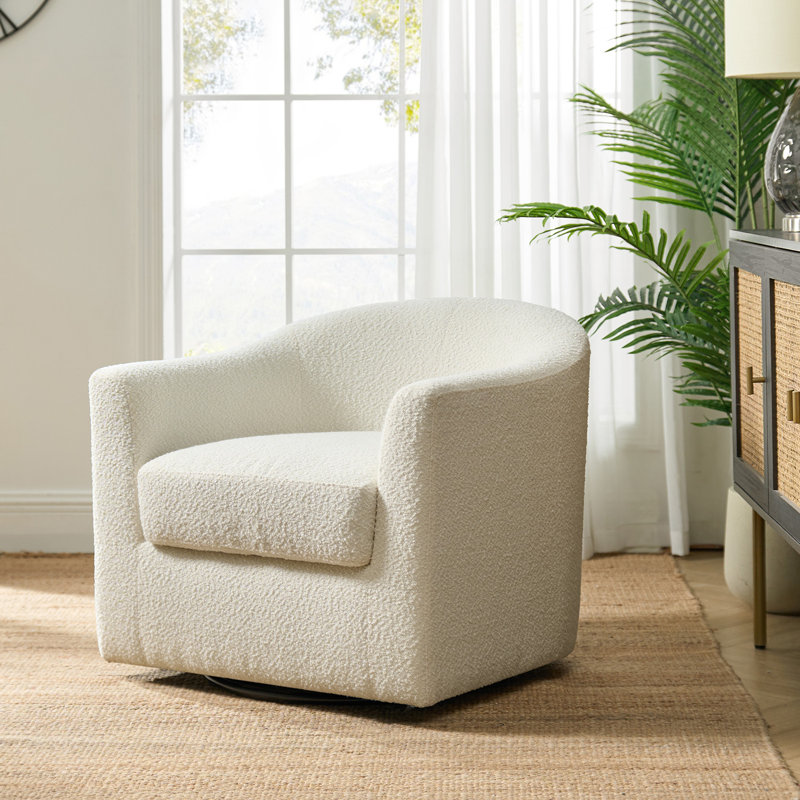 Amiir Contemporary Boucle Upholstered Swivel Barrel Chair Fabric: Ivory Boucle