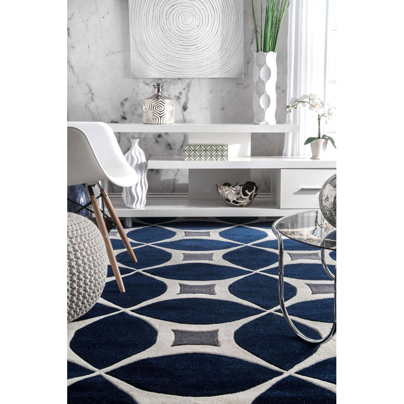 Langley Street Jamar Geometric Handmade Tufted Jute Navy Blue Area Rug Reviews Wayfair