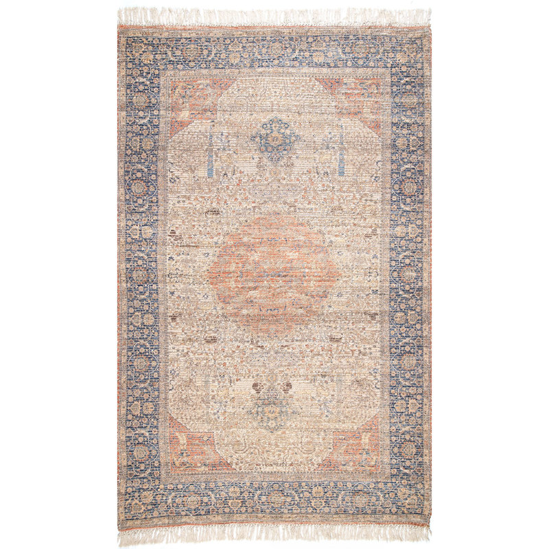 Bungalow Rose Hawke Oriental Handmade Flatweave Light Blue Light Orange Area Rug Wayfair