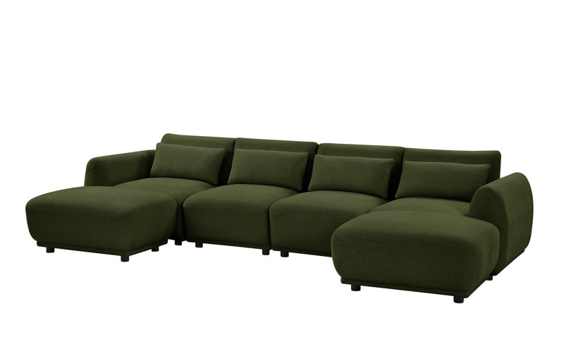 Vouaux 6 - Piece Upholstered Sectional Body Fabric: Green Wool