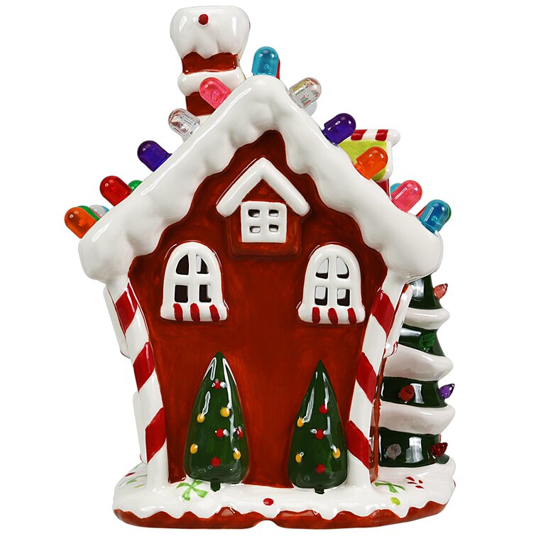 Christmas Ceramic House with Colour Changing LED Light and Santa