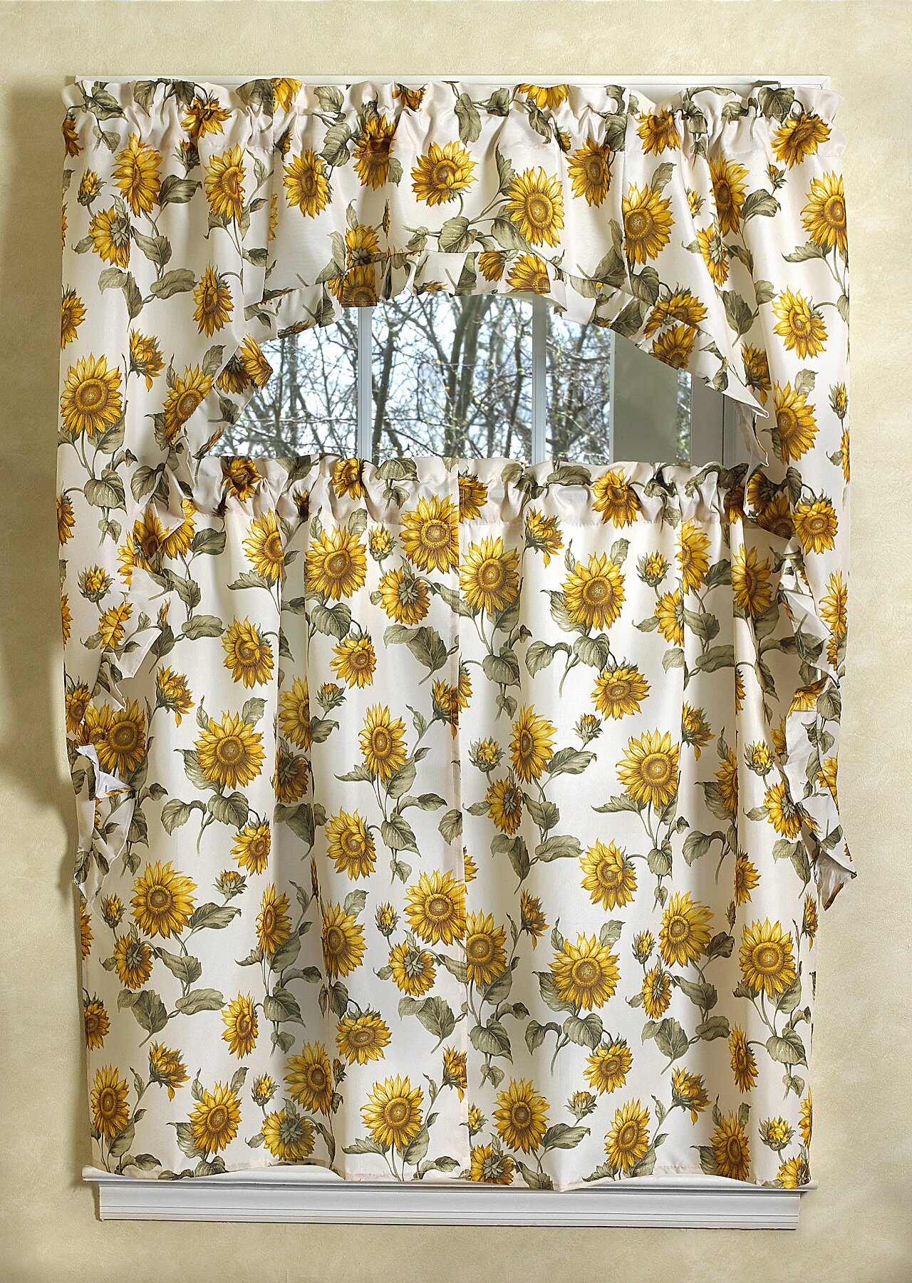 BH Home Floral Embroidered 3-Piece Kitchen Window Curtain Jackie Orange 