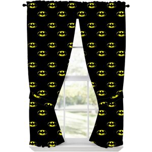 Batman Emblem Graphic Print & Text Semi-Sheer Rod Pocket Curtain Panels (Set of 2)