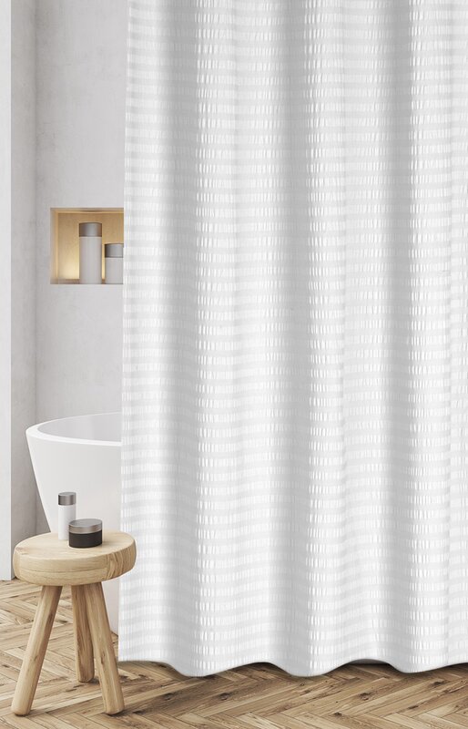 Atencio Textured Stripes 100% Cotton Shower Curtain