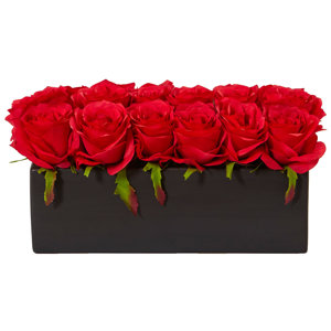 Silk Dozen Roses Floral Arrangement in Planter