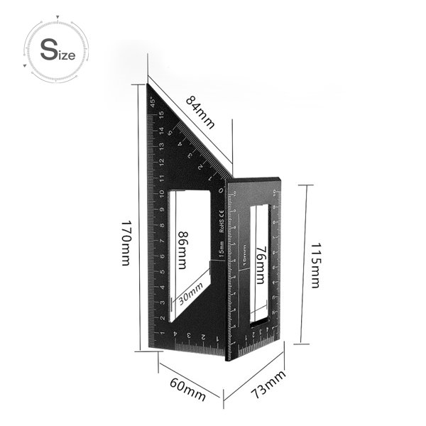 Multifunctional Square 45/90 Degree Gauge Angle Ruler Measuring Tool Charm 