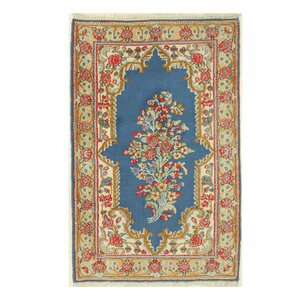 Kerman Hand-Knotted Blue/Beige Area Rug