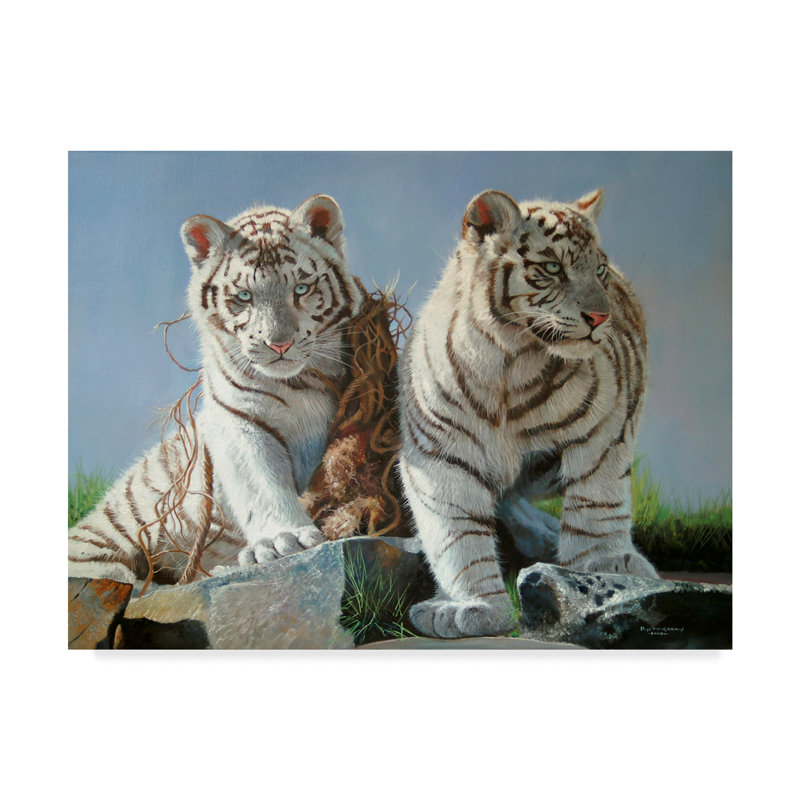 World Menagerie White Tiger Cubs Playing Acrylic Painting Print
