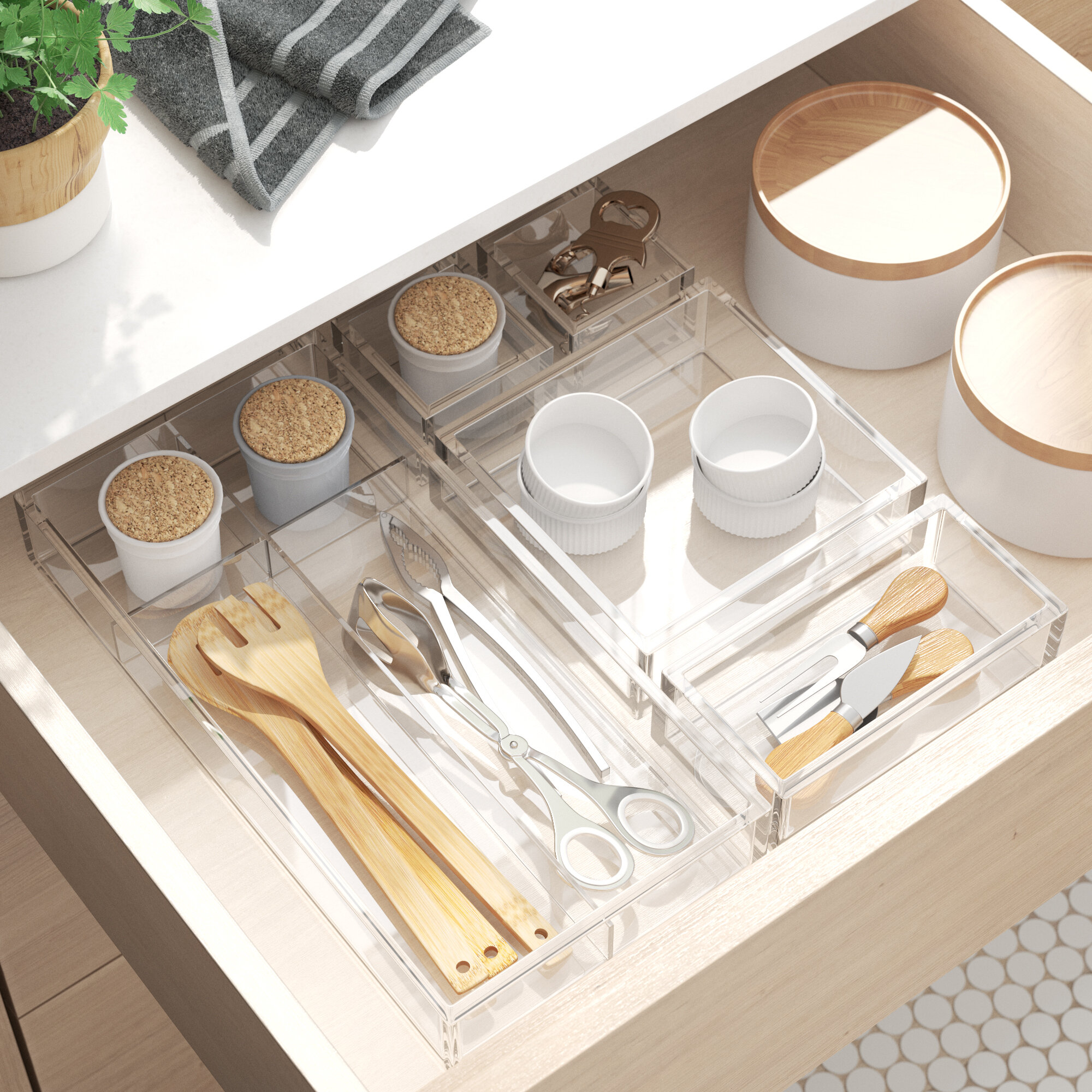 Drawer Divider 4 Compartments Strong And Versatile Wooden Organiser Cutlery Tray For Drawer Natural Wood Cutlery Drawer Tray 32 X 22 X 3 5 Cm Space Home Cooking Dining Cutlery Trays