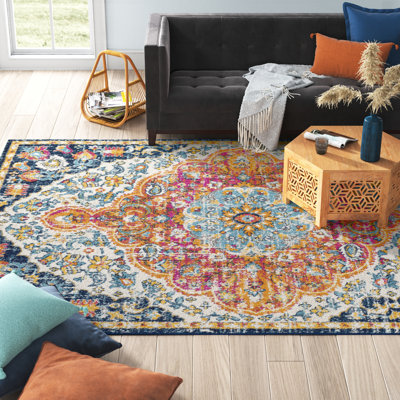 Hibner Oriental Saffron/Navy/Pink Area Rug