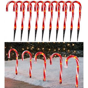 Details about   Lighted Staked Candlesticks Pathway Marker Lights Christmas Candy Cane by Impact 