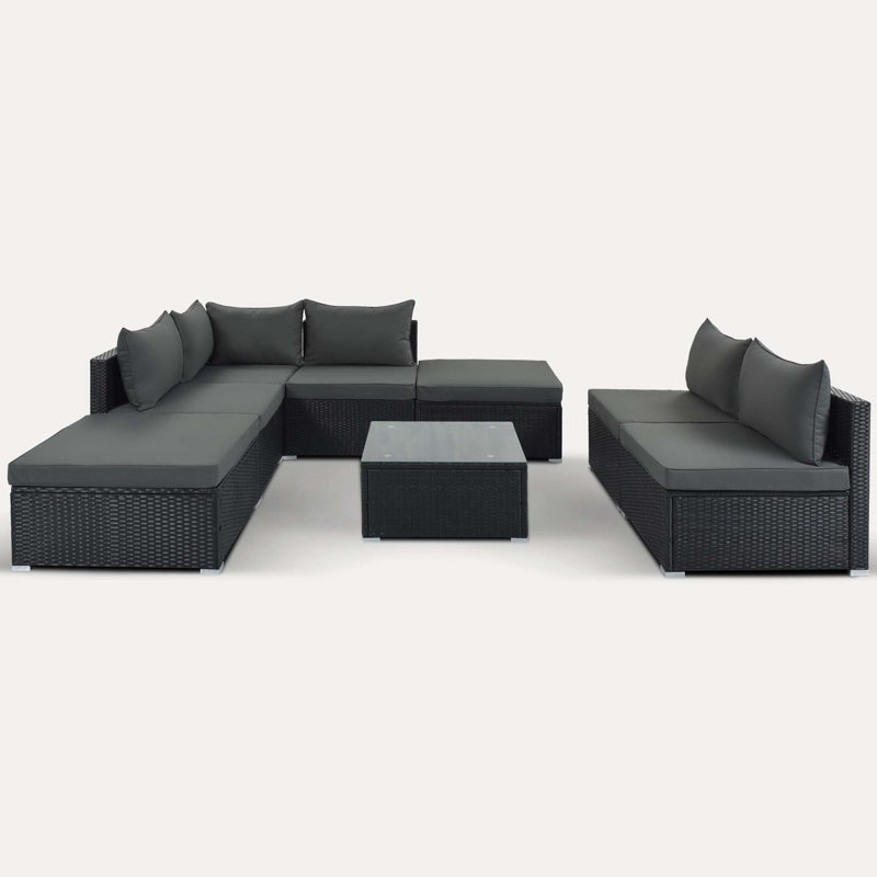 INCOMPLETE Itzany 111.8" Wide Outdoor L-Shaped Patio Sectional Set Cushion Color: Gray, Frame Color: Black