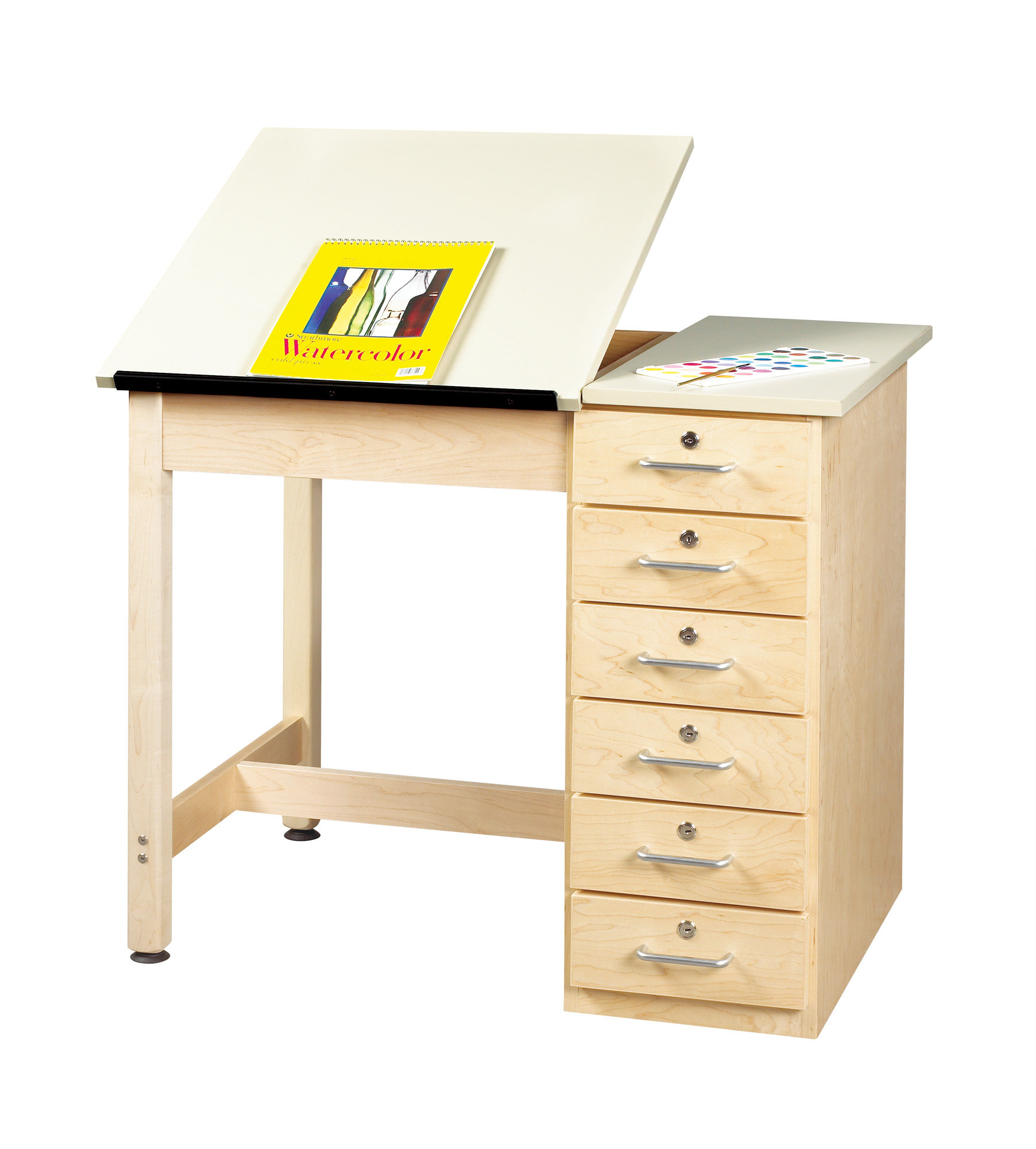 student drawing desk