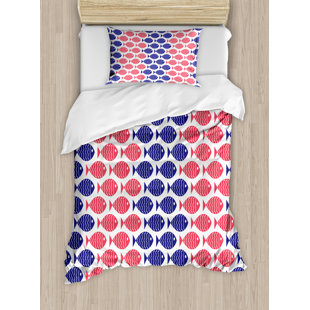 Go to store & view more images East Urban Home Nautical Theme Design Illustration of Fish on Background Print Duvet Set