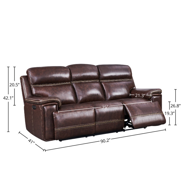 Leather Lusso 90.2'' Genuine Leather Pillow Top Arm Reclining Sofa ...