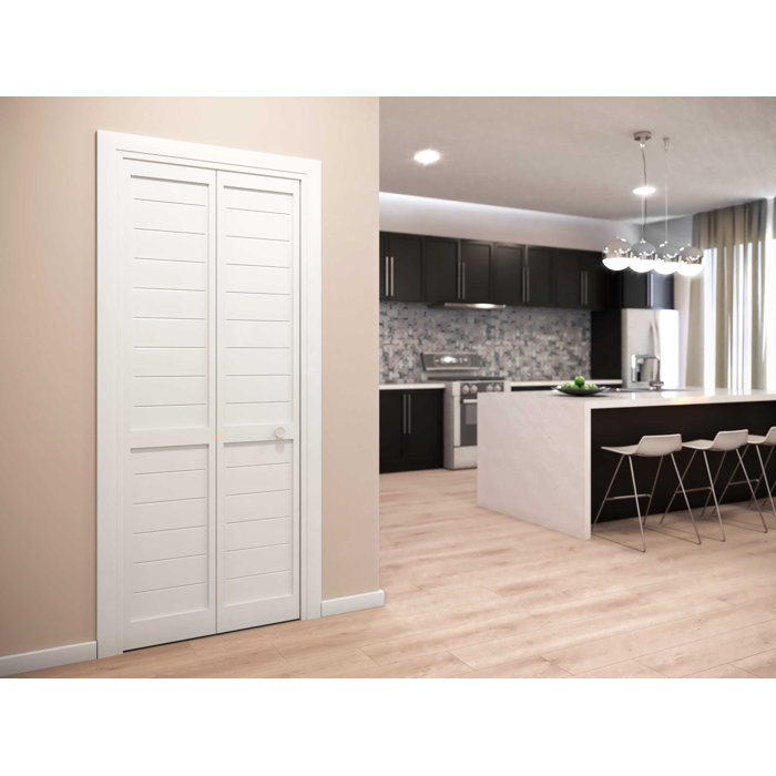 Eightdoors White Finished Solid Wood Bifold Flat Louvre Closet