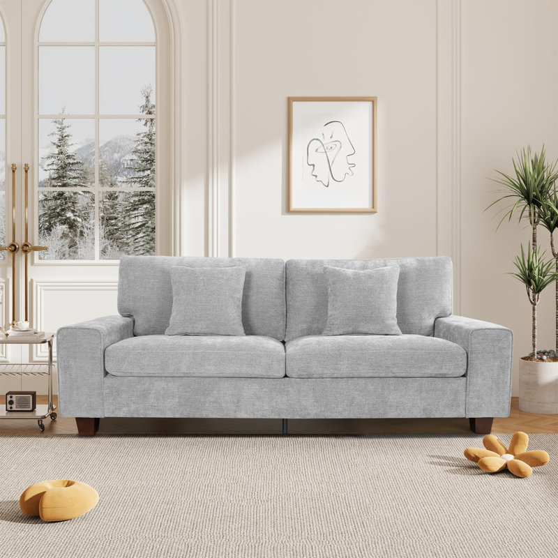 Karlita 89'' Square Arm Sofa 3 Seater Modern Style Upholstered Couch With 2 Toss Pillows Upholstery Color: Light Gray