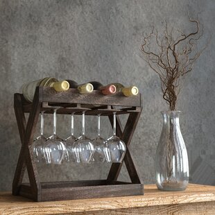 Wine Bottle Shelf 4 Wine Glass Rack Holder Wood Wall Display Bar Hanger Black 